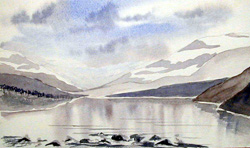 Watercolour Painting of A Lakeside Scene in Llyn Padarn 